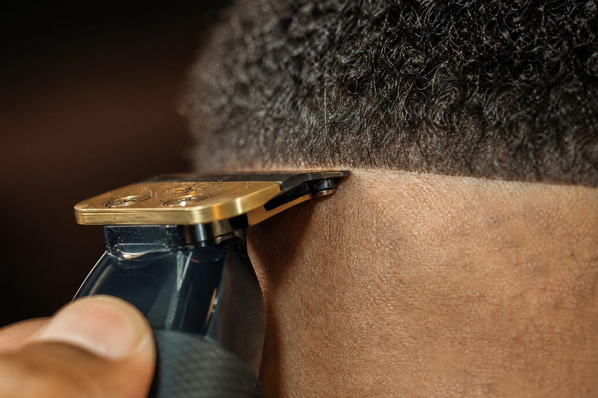 Sharp line up carved along the hairline at AJ23 Barbershop